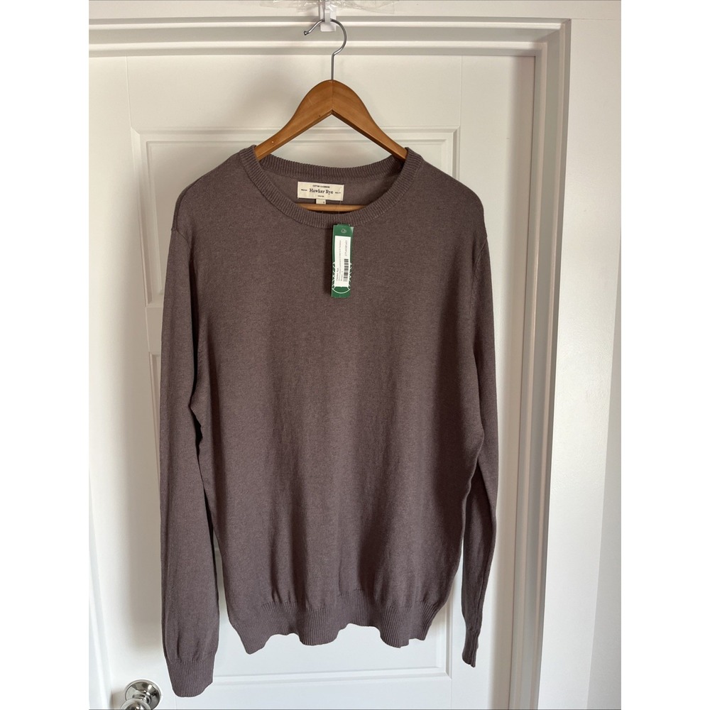 Hawker Rye Premium Quality Cotton Cashmere Pullover Sweater Men's L Brown New